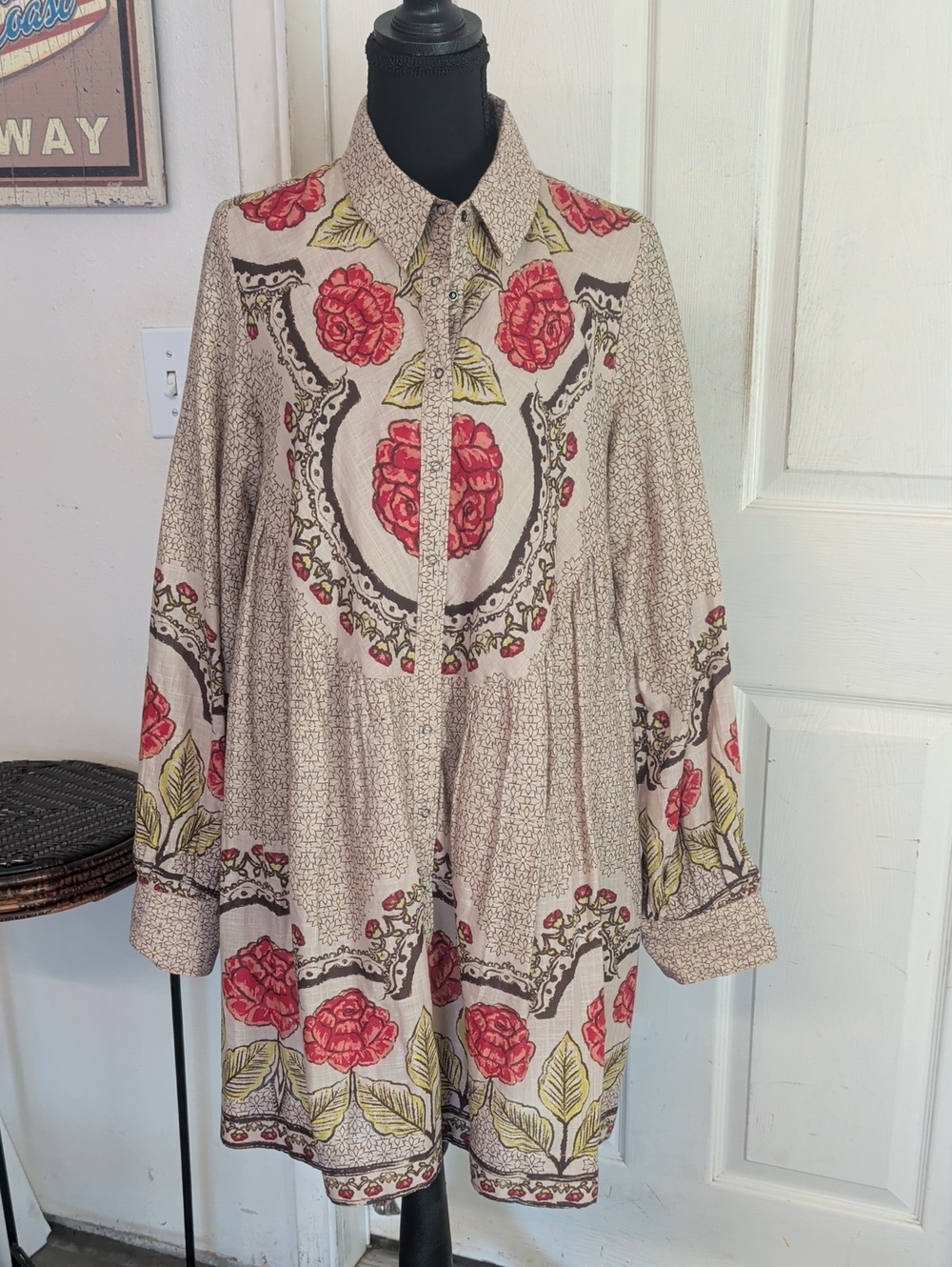 Free People Smell The Roses Mini Dress Tea Combo Size Small Cotton